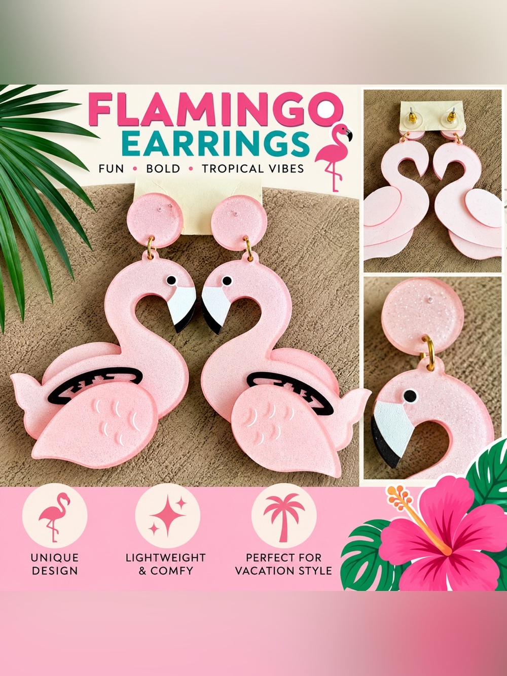 Pink Flamingo Statement Earrings